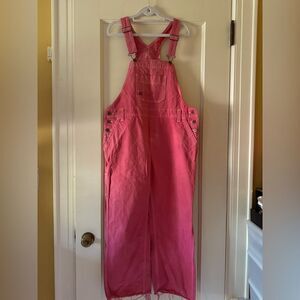 Dickie's Nantucket washed red carpenter style denim overalls distressed hem - M